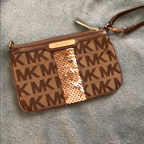 MICHAEL Michael Kors Handbags - Michael Kors MK tan wristlet with sequins